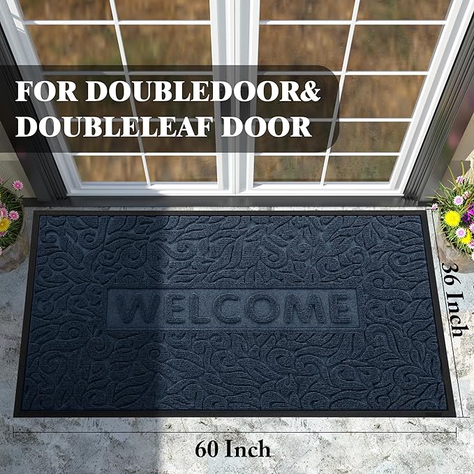 Yimobra Large Welcome Mat 60x36, Waterproof Non-Slip Outdoor Mats for Front Door Outside Entrance, Low-Profile Entryway Mat Indoor for Garage Patio, Blue