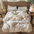 MooMee Wavy Striped Duvet Cover Set 100% Washed Cotton Linen Like Textured Breathable Durable Soft Comfy (Beige, Oversized King Plus 128"x120")