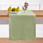 Solino Home Linen Small Table Runner 48 Inches - Athena, 100% Pure Linen Chambray Olive Table Runner 14 x 48 Inch Ideal for Dresser and Coffee Tables - Fall, Autumn, Halloween, Thanksgiving