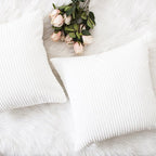 Home Brilliant White Euro Shams Set of 2 60x60 Pillow Covers Striped Corduroy Textured Velvet European Pillow Shams for Couch, 24 x 24 inch, Pure White