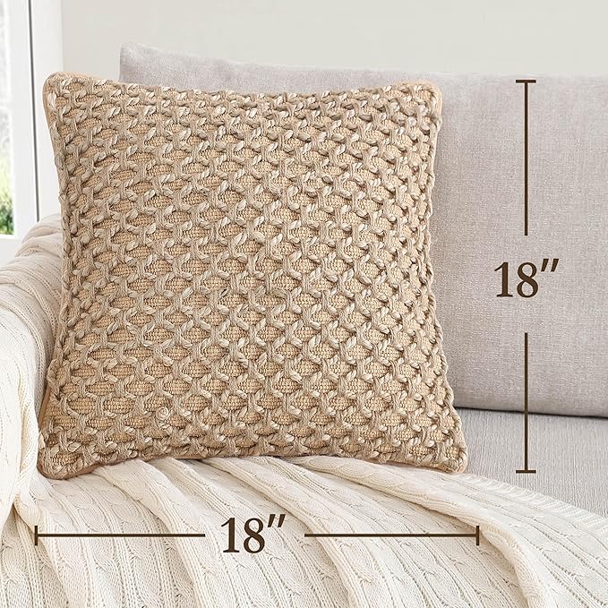 Boho Living 18x18 Beige Throw Pillow Covers Pillow Insert not Included - Boho Pillow Covers Only, Pack of 2