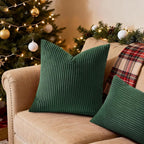 Mecatny Christmas Decorative Corduroy Throw Pillow Covers 24x24 Set of 2 for Sofa Living Room, Soft Neutral Boho Couch Pillow Covers for Home Decor, Christmas Green