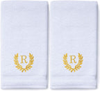 Decorative and Monogrammed Hand Towels for Bathroom Kitchen Makeup | Personalized Gift for Wedding-Bridal | Roman Font Custom Luxury Turkish Towel | Spa Collection, Oversized, 16 X 30 Inch, Set of 2
