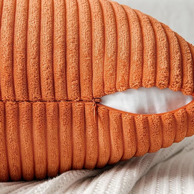 MIULEE Fall Orange Corduroy Pillow Covers Pack of 2 Boho Decorative Spliced Throw Pillows Soft Cross Patchwork Textured Covers Pillowcases Home Decor for Couch Living Room Bed Sofa 20x20 inch