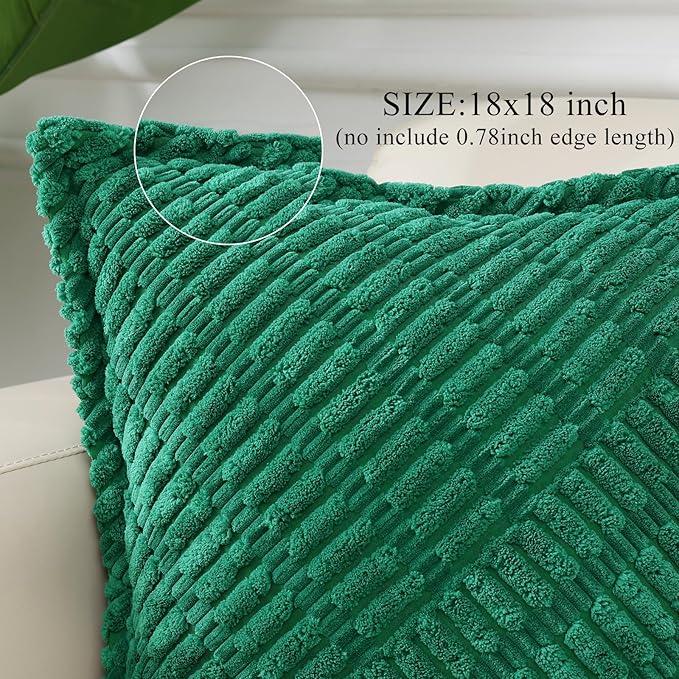 decorUhome Decorative Christmas Green Throw Pillow Covers 18x18 Set of 2 with Splicing, Boho Soft Neutral Corduroy Broadside Twill Pillow Covers for Couch Bed Sofa Living Room