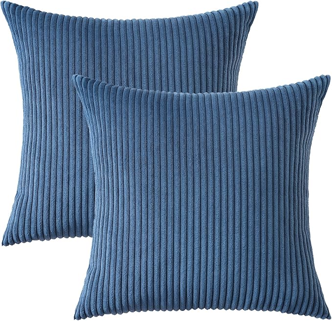 Mecatny Corduroy Decorative Throw Pillow Covers 24x24 Set of 2 for Sofa Living Room, Soft Neutral Boho Couch Pillow Covers for Home Decor, Navy Blue