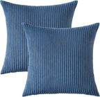 Mecatny Corduroy Decorative Throw Pillow Covers 18x18 Set of 2 for Sofa Living Room, Soft Neutral Boho Couch Pillow Covers for Home Decor, Navy Blue