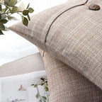 Phantoscope Pack of 2 Farmhouse Throw Pillow Covers Premium Coconut Button Vintage Linen Solid Decorative Pillow Cover for Couch Bed and Chair Beige 12 x 20 inches 30 x 50 cm