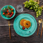 18-Piece Farmhouse Melamine Dinnerware Set - Shatterproof, Lightweight, and Durable Outdoor Dining Plates, Bowls, and Serving Dishes for Everyday Use, Camping, and Picnics, Light Green