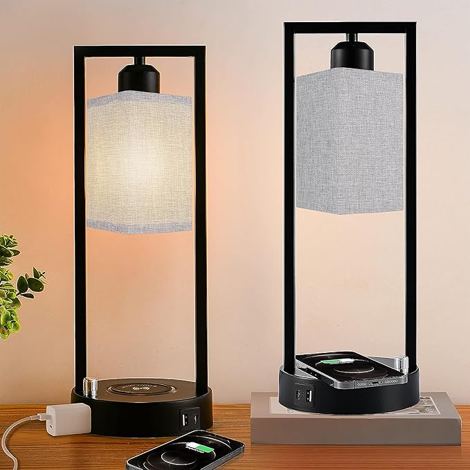 Square Lampshades Set of 2, Linen Lampshades L6.3"x W6.3" x H9.84" High, Easy Assembly Replacement Fabric Shades for Table Lamps Floor Lamps, Gray Color Shade