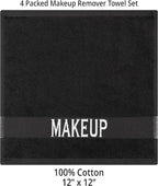 Cotton Paradise Makeup Remover Towels 4 Pack 100% Cotton 12x12 Inch Turkish Makeup Removal Face Cloths for Washing Face Soft Black Makeup Towel