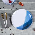 Melamine Plates and Bowls Set - 12pcs Dinnerware Dishes Set for 4, Dinner Plates for Indoor and Outdoor Use, Lightweight Break-resistant, Blue & White