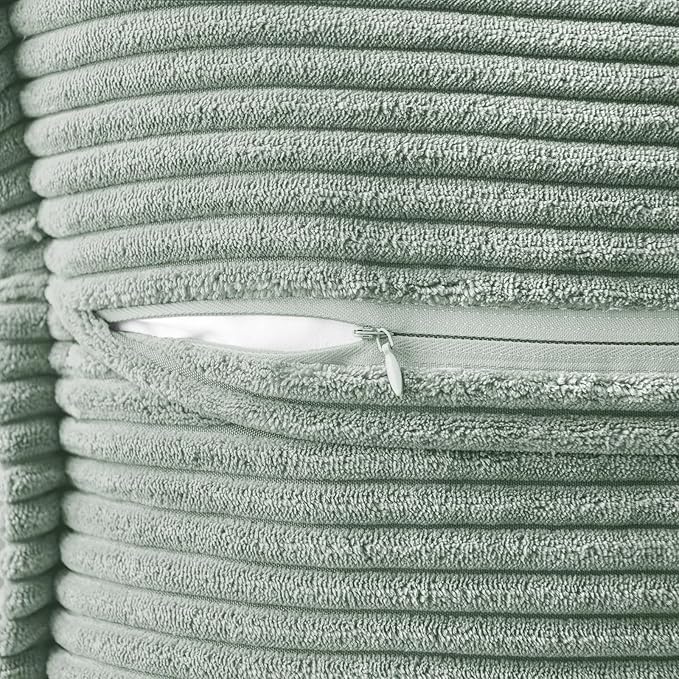 MIULEE Decorative Throw Pillow Covers for Couch Bed Livingroom 16x16 Inch Set of 2 Greyish Green Boho Accent Throw Pllows Broadside Striped Patchwork Soft Corduroy Summer Pillowcases