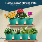 Aqua 6-Inch Plant Pots with Drainage & Saucers 24 Pack, Indoor & Outdoor Planters for Houseplants, Herbs, and Flowers, Durable & Weatherproof Material, Stackable, Lightweight, Minimalist Design