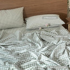 MooMee Gingham Duvet Cover Set 100% Washed Cotton Linen Like Textured Breathable Durable Soft Comfy Modern Checkered Design (Sage Green Gingham, Super Queen 90"x98")