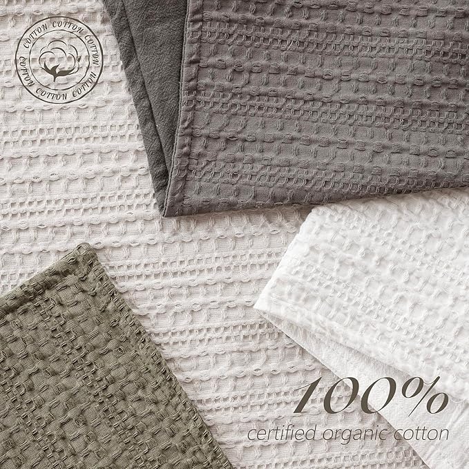 Foindtower Set of 2 Decorative Cotton Waffle Weave Throw Pillow Covers Euro Shams Cushion Covers Accent European Pillowcase for Bed Couch Sofa Bedroom Living Room Home Decor 24×24 Inch Taupe Gray