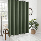 Olive Green Extra Long Linen 84 Inch Shower Curtain Bath Shower Curtain Set 84 Inch Long with Hooks XLong Tall Farmhouse Country Dark Green Boho Drapes for Bathroom, 72x84 Drapes