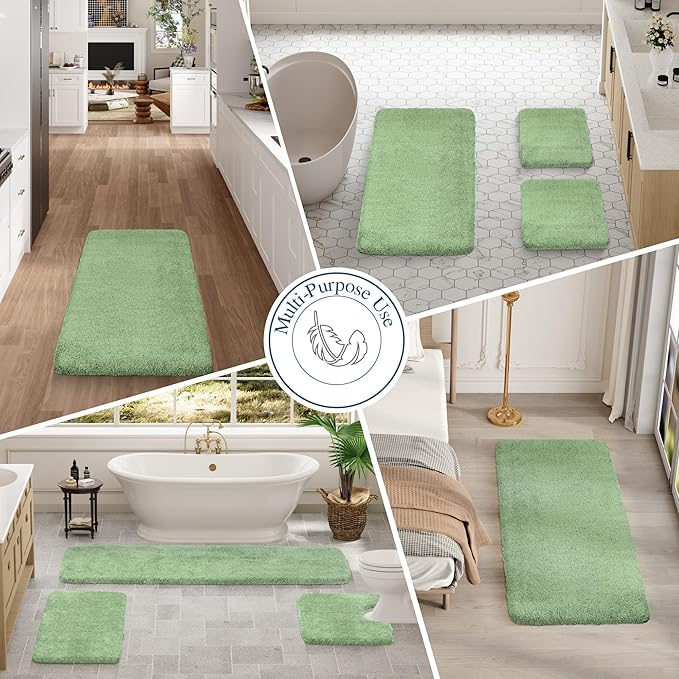 Walensee Bath Rug - Non Slip, Soft Microfiber Shaggy Bath Mat (20 x 32, Sage Green) Water Absorbent, Machine Washable, Thick Plush Shower Mat