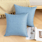 Kevin Textile Pack of 2 Decorative Outdoor Waterproof Pillow Covers Garden Checkered Cushion Sham Throw Pillowcase Shell for Patio Tent Couch 20x20 Inch Light Blue