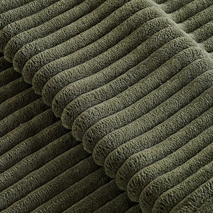 Fancy Homi Set of 2 Olive Green Decorative Throw Pillow Covers 24x24 Inch for Couch Bed Chair, Aesthetic Rustic Boho Room Decor, Soft Fuzzy Double Sided Thick Corduroy Cute Textured Cushion Case 60cm