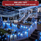 300LED 75FT Christmas Lights Indoor, LED Christmas Tree Decoration Lights with 12 Modes & Timer Memory, Dimmable Plug In Waterproof LED Xmas Light for Yard Trees Wedding Party Holiday Blue & White
