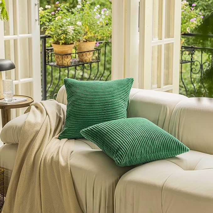 Home Brilliant 20 x 20 Spring Pillow Covers Set of 2 Plush Corduroy Throw Pillow Covers for Couch Sofa Bed Decor, 20x20 inch, Moss Green