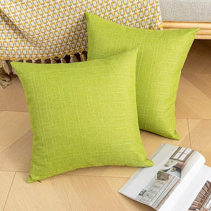 Kevin Textile Pack of 2 Decorative Outdoor Waterproof Pillow Covers Spring Checkered Garden Cushion Sham Throw Pillowcase Shell for Patio Tent Couch 16x16 Inch Green