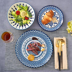 Bestone Porcelain Dinnerware Sets Service for 4, 12 pcs Hand drawn Plates and Bowls Sets, Handmade Ceramic Dish Set, Chip Resistant Modern Plate Set, Dishwasher/Microwave Safe，Vintage Blue