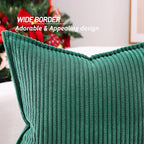 Mecatny Christmas Corduroy Throw Pillow Covers 26x26 Set of 2, Neutral Decorative Soft Boho Couch Pillow Covers with Broadside for Sofa Living Room, Green