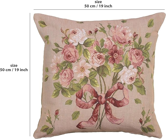 Charlotte Home Furnishings Floral Decorative Throw Pillow Cover 19x19 in, Bouquet Roses French Country Couch Pillow Case, Home Decor Cozy Tapestry Cushion Cover, European Cotton Jacquard Woven