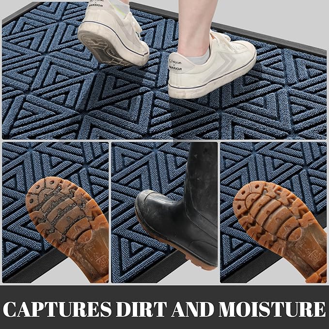 Yimobra Large Door Mat 36x24, All-Weather Waterproof Non-Slip Welcome Matt Outdoor, Heavy Duty Non Slip Doormat for Entryway for Patio and Garage Indoor, Easy Clean, Blue