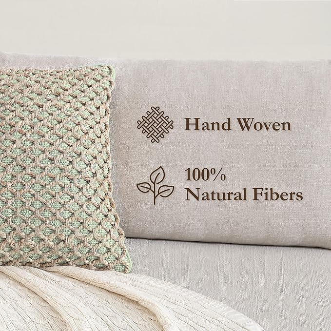 Boho Living 18x18 Sage Green Throw Pillow Covers Pillow Insert not Included - Boho Pillow Covers Only, Pack of 2