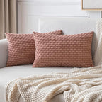 MIULEE Pack of 2 Decorative Lumbar Throw Pillow Covers 12x20 Inch Soft Boho Striped Textured Corduroy Pillow Covers Modern Farmhouse Home Decor for Couch Bed Sofa Living Room Blush Pink