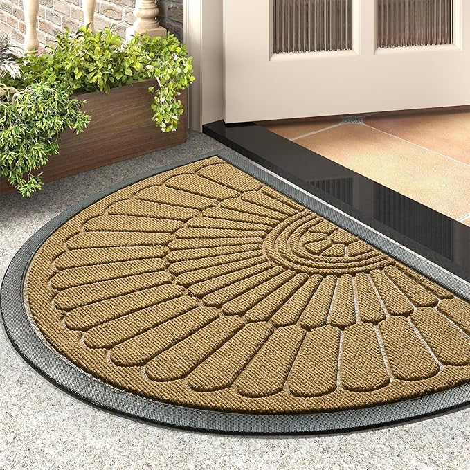 tchdio Door Mat Outdoor Indoor Entrance Doormat-Semicircular Durable Rubber Non Slip Front Door Mat for Outside Inside Entry Entryway Dirt Trapper WelcomeMat for Muddy Paws and Shoes-Yellow 24”x47”