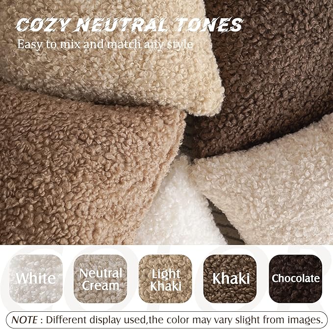 Foindtower 2 Pieces 20x20 Inch Light Khaki, Faux Fur Throw Pillow Cover Accent Sherpa Pillow Fuzzy Soft Pillowcases Sheepskin Decorative Fleece Cushion Case for Bed Couch Living Room