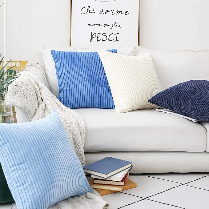 Home Brilliant 22x22 Corduroy Pillow Cover Set of 2 Throw Pillows for Couch Striped Velvet Large Cushion Covers for Chair Christmas Decor, 55x55 cm, 22 x 22 Inch, Cream Cheese