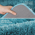 Walensee Contour Rug (20x24, Teal) Non Slip Bath Mat, Soft Microfiber Shaggy Mat, Machine Washable, U Shape Toilet Rug