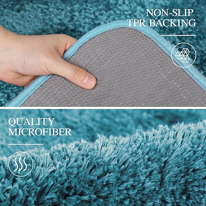 Walensee Large Bathroom Rug (24 x 40, Teal) Extra Soft and Absorbent Shaggy Bath Mat Machine Washable Microfiber Non Slip Luxury Floor Mat