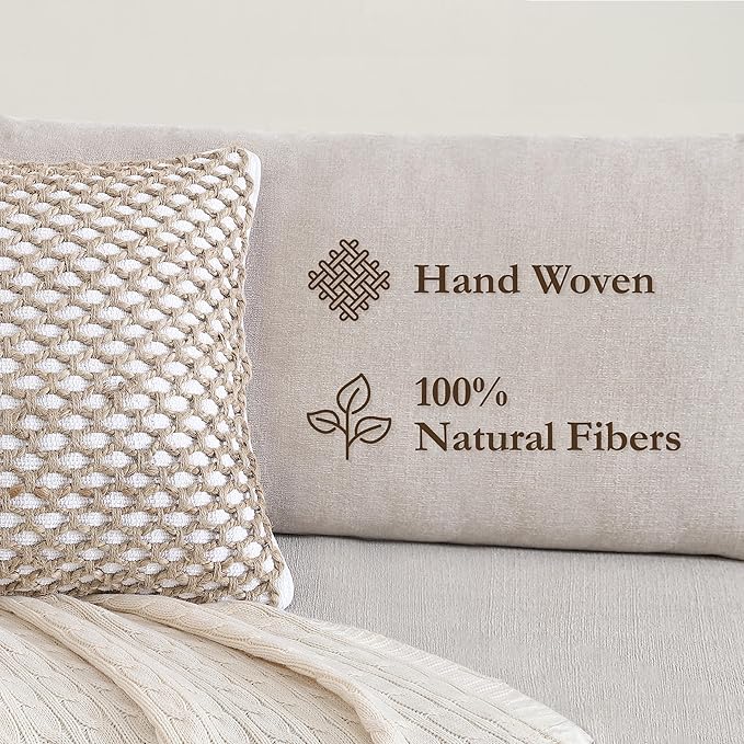 Boho Living Jada 2 Pc Decorative Throw Pillow Covers, Pillow Insert not Included, Premium Woven Design, Living Room Décor, (2) 20" x 20", White