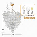 Extra Large Glass Bubble Chandelier 2-Layer 44" High Light Fixtures Mid-Century Swirled Clear Blown Glass Globe Chandeliers Pendant Lights for Stairway Living Room Entryway Foyer