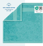 Cotton Paradise 100% Cotton Turkish Washcloth Set for Bathroom, 4 Piece Soft Absorbent Small Hand Face Towels Wash Rags, Turquoise