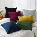 decorUhome Chenille Black Throw Pillow Covers 22x22 Inch Set of 2, Decorative Soft Couch Pillow Covers Solid Dyed Accent Velvet Farmhouse Neutral Square Pillow Cases for Sofa Bed Living Room