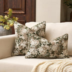 Yangest Neutral Floral Pillow Cover 20 x 20 Inches, Vintage Chenille Square Throw Pillow Cover Soft Decorative Farmhouse Accent Couch Pillow Cover for Living Room Bedroom, Green
