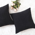 Home Brilliant Striped Corduroy Pillow Covers for Bed Set of 2 Supersoft Velvet Square Fall Decorative Pillow Cases, 18 x 18 inch, Black