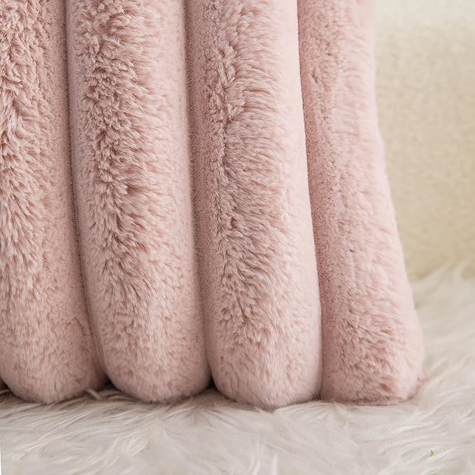 Neelvin Pink Faux Fur Cozy Soft Striped Decorative Throw Pillow Covers 12x20 inch Set of 2,Velvet Pillowcase Cushion Case for Sofa Couch