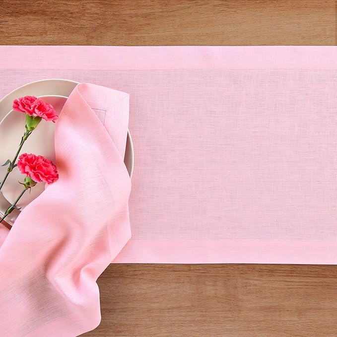Solino Home Linen Pink Lemonade Table Runner 132 Inches Long - 100% Pure Linen Extra Long Table Runner 14 x 132 Inch for Halloween - Fete