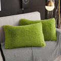 WERDIM Shaggy Fluffy Faux Fur Pillowcases 2 Pack Button Closure Velvet Pillow Shams Standard/Queen Size (Apple Green, 20 X 26 Inches)