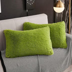 WERDIM Shaggy Fluffy Faux Fur Pillowcases 2 Pack Button Closure Velvet Pillow Shams Standard/Queen Size (Apple Green, 20 X 26 Inches)