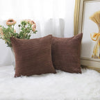 Home Brilliant Throw Pillow Covers 18x18 Set of 2 Solid Plush Corduroy Striped Square Cushion Covers Bed Decor, 18x18 inch, Brown