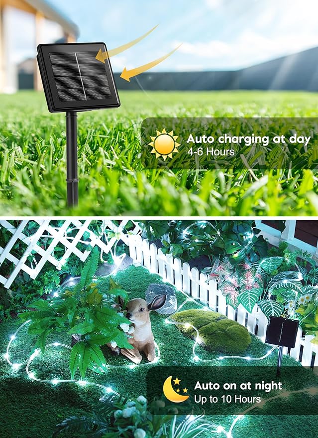 Brightown Solar String Lights Outdoor 2 Pack 72 Feet 200 LED Waterproof Solar Powered String Lights with 8 Lighting Modes, Waterproof Solar Rope Lights for Outside Christmas Party, Pure White